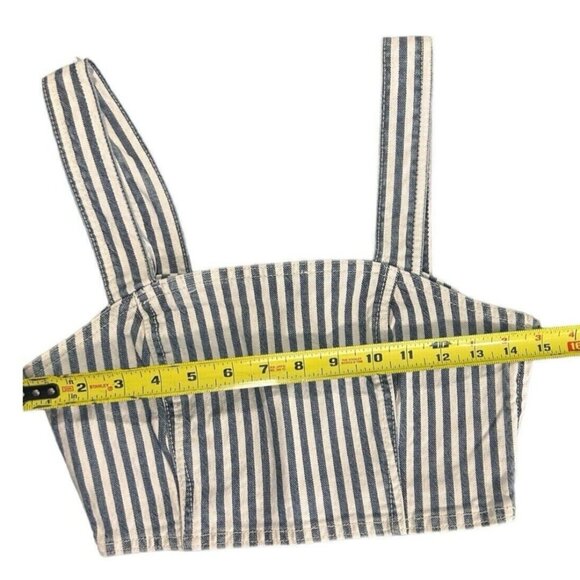 Zara Women's Denim Crop Top White Blue Striped Side Zip Bustier Tank Size Small - Picture 4 of 7